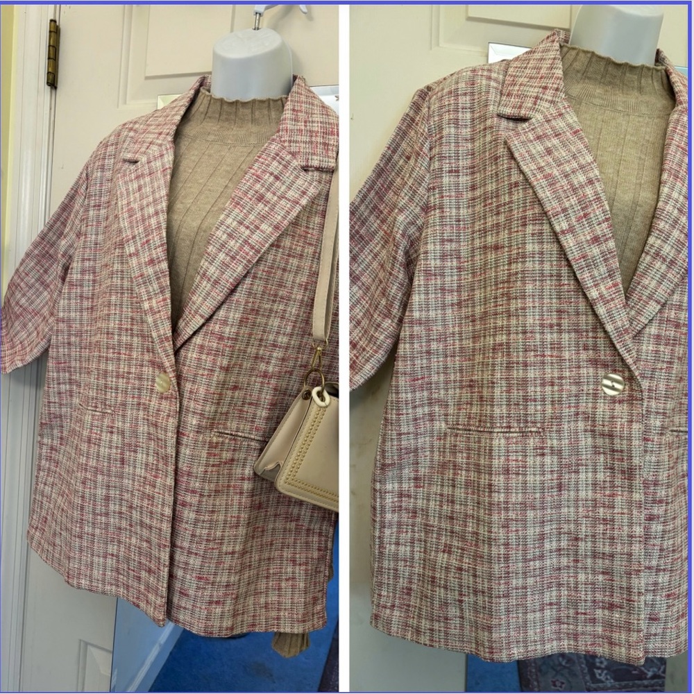Tudor court blazer/jacket/coat! Pink & white checkered! XL 44